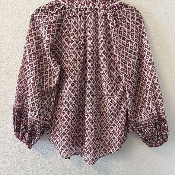 M.A.B.E Women's Blouse Size XS Cotton Viti Printed Top Whimsical Cottage Boho - Picture 13 of 15